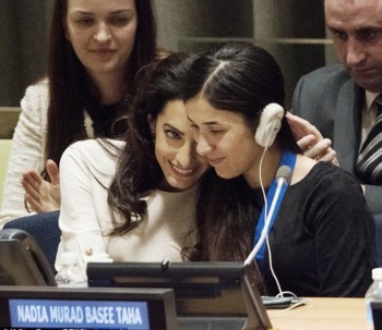 Lawyer, Amal Clooney, with Murad, her client. (http://www.nadiamurad.org ())